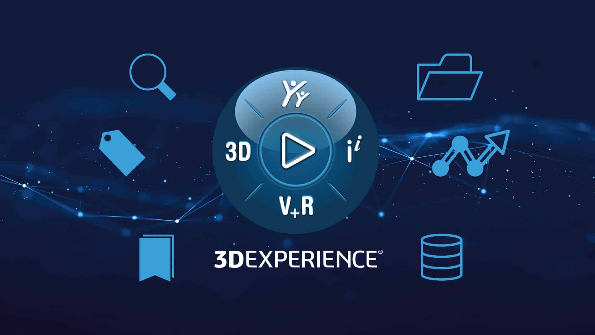 A blue background with three different icons and the words 3 dexperience.