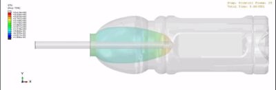 A close up of an empty bottle with the light blue and green colors