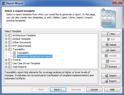 Report Wizard template selection dialog box
