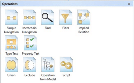 Software operations panel with navigation and filter icons