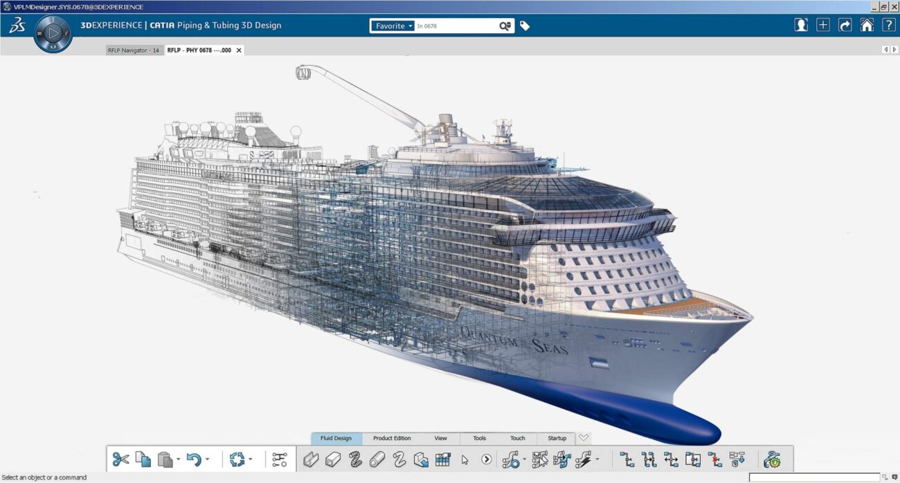 Wireframe CAD rendering of large cruise ship