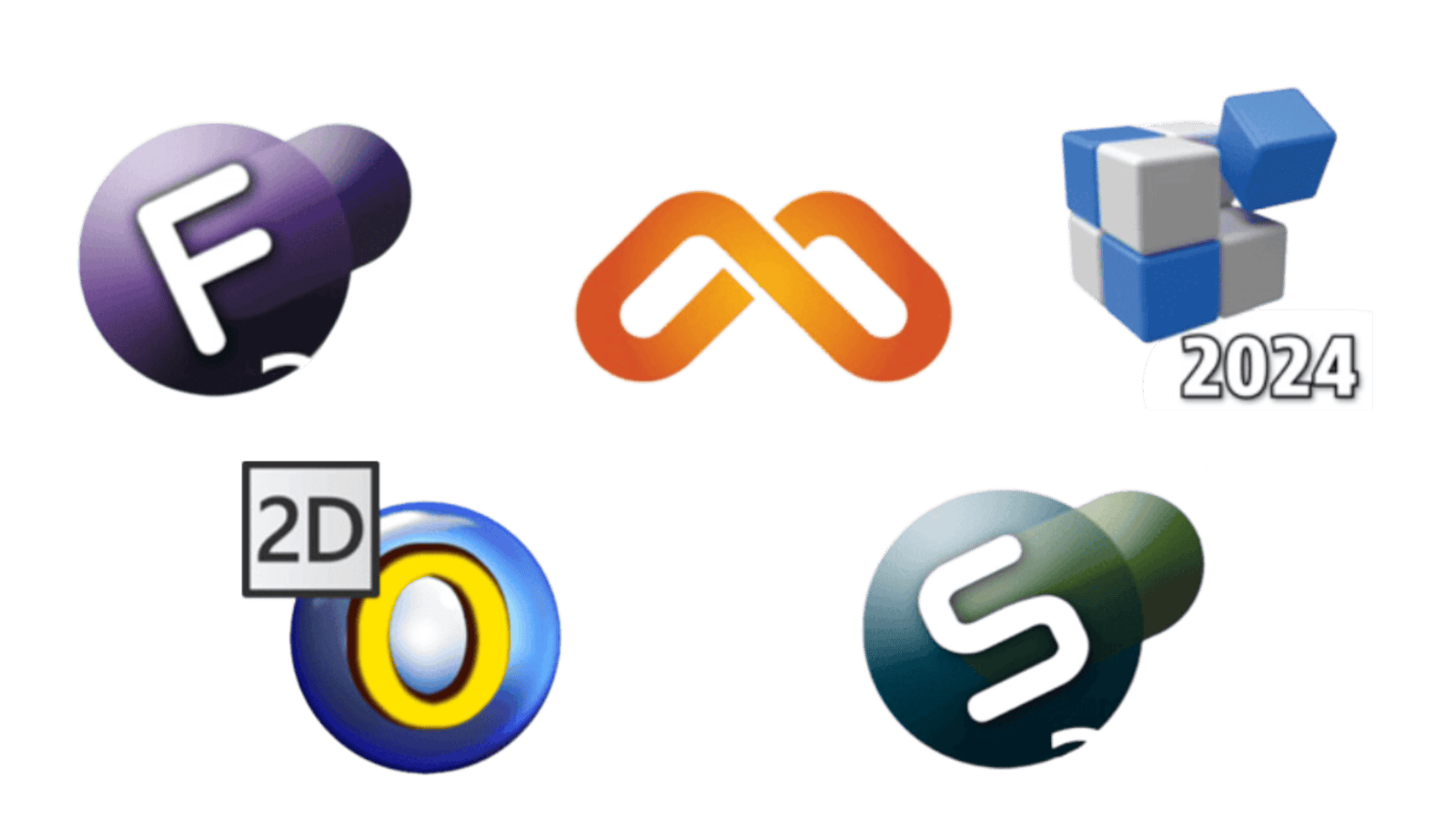 Colorful 3D and design software icons on black