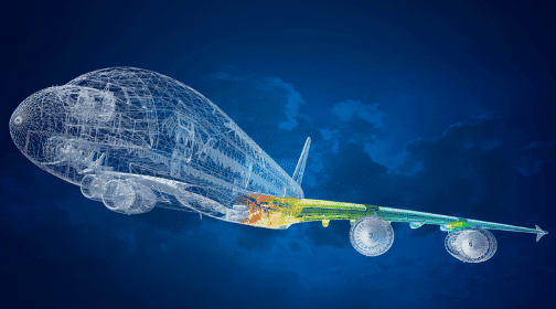 3D airplane wireframe with stress analysis