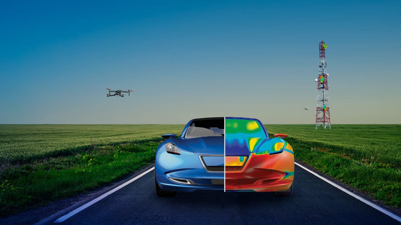 Car split between visible and thermal view