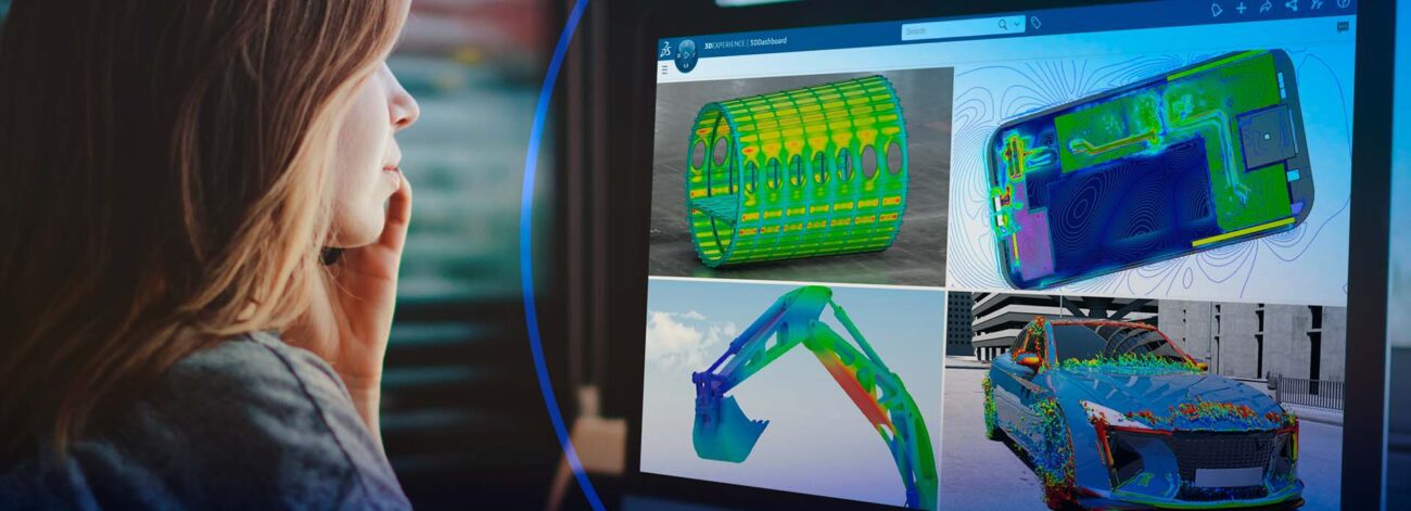 Person viewing engineering simulation results on monitor