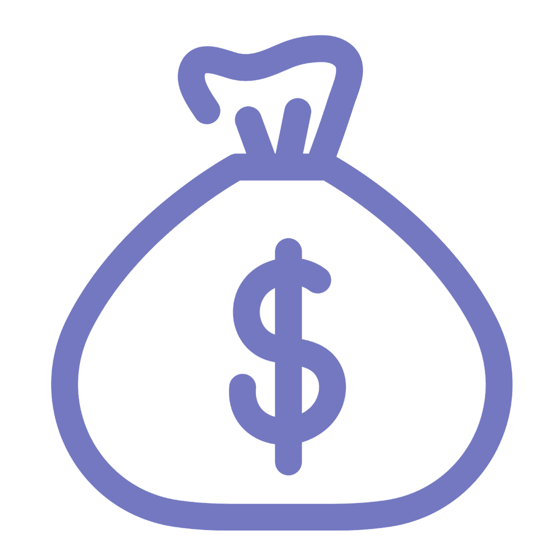 Purple money bag icon with dollar sign