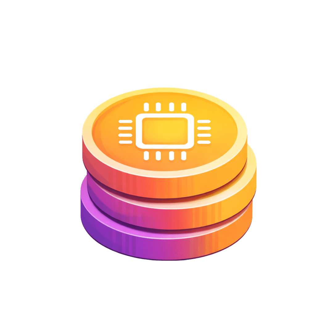 Stacked crypto coins with microchip icon