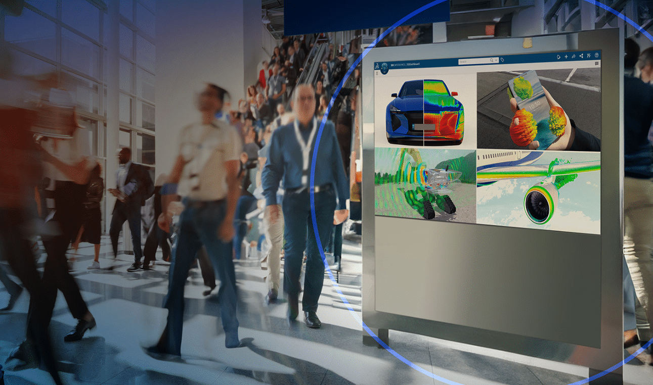 Busy crowd near CFD simulation display