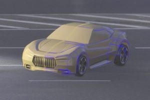 A car is shown in the shape of a body.