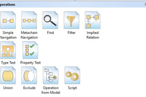 Software operations panel with navigation and filter icons