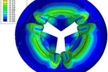 Colorful stress distribution in circular object.