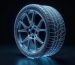 Futuristic digital rendering of a car tire.