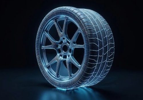 Futuristic digital rendering of a car tire.