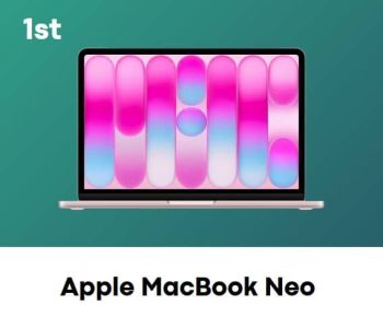 Apple MacBook Neo laptop with pink wallpaper